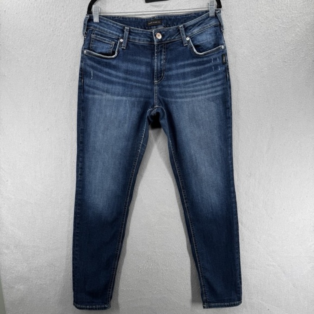 Silver Jeans Co Boyfriend Jeans Womens Size 32 Blue Mid Rise Slim Leg Dark Wash